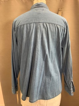 Womens, Blouse, OLD NAVY, Blue, Cotton, Heathered, XXL, L/S, Button Front, C.A., 1 Patch Pocket,