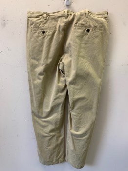 Mens, Casual Pants, LANDS END, Khaki Brown, Cotton, Solid, 38/30, F.F, Side Pockets, Zip Front, Belt Loops