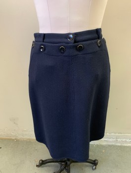 VALENTINO, Navy Blue, Wool, Solid, Fall Front, 8 Buttons, Belt Loops, 3 Pockets,