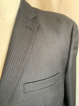 TAZIO, Charcoal Gray, Wool, Stripes, Notched Lapel, 2 Button Single Breasted, 3 Pockets, 4 Inner Pockets, Double Vent