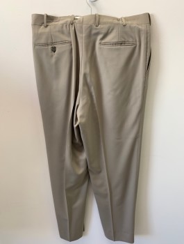 Mens, Slacks, ZINOTTO, Dk Khaki Brn, Wool, Solid, L31, W36, Zip Front, Button Closure, Pleated Front, 4 Pockets, Creased