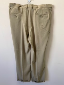 Mens, Slacks, HAGGAR, Khaki Brown, Polyester, Solid, L32, W40, Zip Front, Hook Closure, Pleated Front, 4 Pockets, Cuffed, Creased