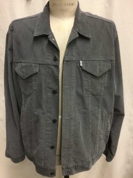 Mens, Casual Jacket, LEVI STRAUSS, Gray, Cotton, Polyester, Solid, L, Corduroy, Button Front, Collar Attached, 4 Pockets