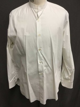 N/L, Off White, Cotton, Solid, Long Sleeve Button Front, Band Collar,