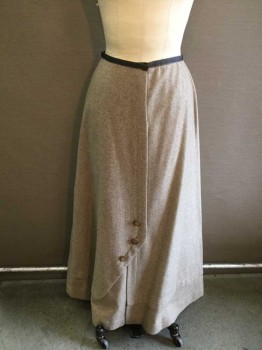 N/L, Taupe, Dk Gray, Beige, Wool, Solid, Solid Taupe Heavy Wool, with Dark Gray Grosgrain 1/2" Wide Waistband, Hidden Hook & Eye Closures Under Vertical Pleat At Center Front Waist, Which Curves Into Decorative Panel Near Hem with 3 Large Brown/Beige Decorative Buttons, Made To Order,