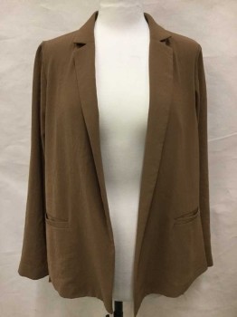 Womens, Blazer, ALYSI, Camel Brown, Synthetic, 6, Long Sleeves, Open Sides, Welt Pockets, Sheer
