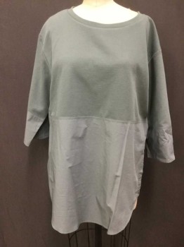 Womens, Top, COS, Sage Green, Cotton, Polyester, Solid, M, Crew Neck, 3/4 Sleeves, Double Knit and Woven