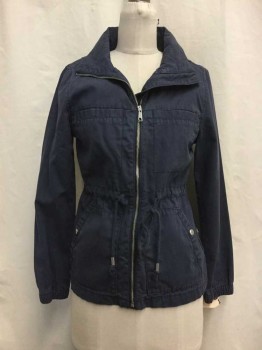 Womens, Casual Jacket, OLD NAVY, Navy Blue, Cotton, Solid, XS, Navy, Zip Front, Drawstring Waist, 4 Pockets,