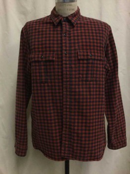 RRL, Red, Black, Cotton, Check , Red/ Black Check, Button Front, Collar Attached, Long Sleeves, 2 Flap Pockets