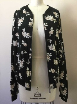 Womens, Casual Jacket, SANCTUARY, Black, White, Sage Green, Brown, Rayon, Floral, M, Black with White/brown/sage Floral Print, Zip Front