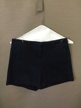 Womens, Shorts, J Crew, Navy Blue, Cotton, Spandex, Solid, 0, Clasp/zip Fly, Side Pockets, Back Welt Pocket, Chino