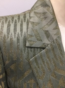 Womens, Blazer, ETRO, Olive Green, Gold, Synthetic, Geometric, 6, Single Breasted, 1 Button, Collar Attached, Notched Lapel, 3 Pockets, Side Slits