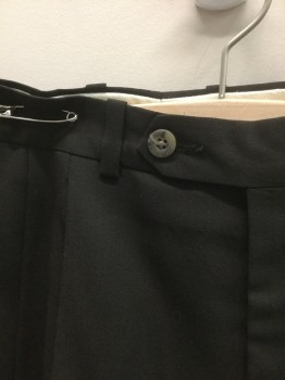 NORDSTROM, Black, Poly/Cotton, Solid, Double Pleated, Button Tab Waist, Zip Fly, 4 Pockets, Relaxed Leg, 90's/00's