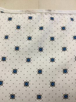 N/L, White, Black, Blue, Poly/Cotton, Dots, Novelty Pattern, White Trim Round Neck,  Raglan Short Sleeves, Open Back with 2 White Ties. (dirty on Neck Trim)