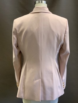 Womens, Suit, Jacket, HALOGEN, Blush Pink, Polyester, Viscose, Solid, W: 30, B: 36, Single Breasted, Collar Attached, Notched Lapel, 2 Flap Pockets, Gold Buttons