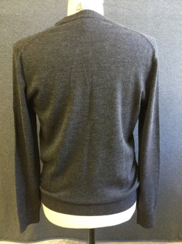 Mens, Pullover Sweater, BANANA REPUBLIC, Charcoal Gray, Wool, Solid, M, Heathered Charcoal, V-neck,