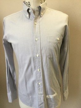 THOM GREY, Lt Gray, Cotton, Solid, Oxford, Button Front, Button Down Collar, Patch Pocket,  Long Sleeves,
