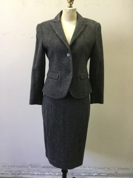 THEORY, Black, White, Wool, Tweed, Single Breasted, Collar Attached, 1/2 Collar Solid Black Leather, Peaked Lapel, 2 Buttons,  2 Flap Pocket, Black Leather Elbow Patches, Double Vented Back