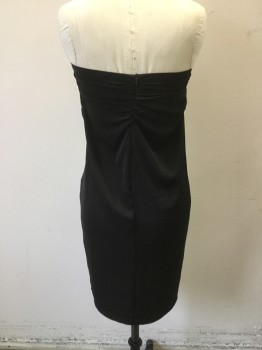 Womens, Cocktail Dress, ZARA, Black, Polyester, Solid, M, Strapless, Back Zipper, Short, Thigh Slit, Asymmetrical Draping and Rouching