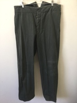 Mens, Historical Fiction Pants, N/L, Dk Gray, Cotton, Solid, Ins:30, W:38, Twill, Flat Front, Button Fly, 2 Pockets, Belted Back, Reproduction **Stirrups Added at Hems