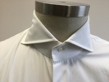 Mens, Historical Fiction Shirt, PHINEAS COLE, White, Cotton, Solid, 36, 17, Button Front, Collar Attached, Long Sleeves, French Cuffs, Spread Collar