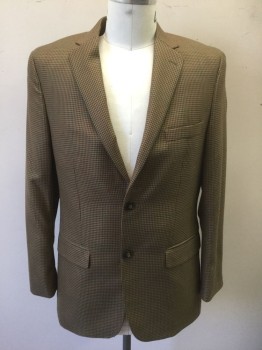 GREG NORMAN, Beige, Brown, Forest Green, Polyester, Rayon, Houndstooth, Plaid-  Windowpane, Beige with Brown Houndstooth, Forest Green Windowpane Stripes, Single Breasted, Notched Lapel, 2 Buttons, 3 Pockets, Brown Solid Lining
