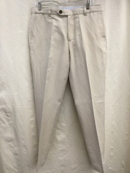 Mens, Casual Pants, BROOKS BROTHERS, Beige, Linen, Cotton, Solid, 32, 34, Flat Front,