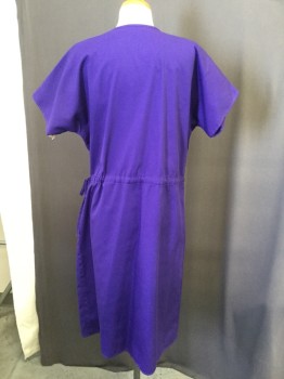 NURSE MATES, Purple, Polyester, Cotton, Solid, V-neck, Short Sleeves, Draw String Waist, Patch Pockets