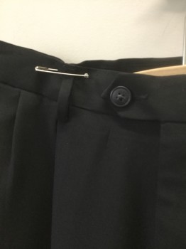 HAGGAR, Black, Polyester, Solid, Double Pleated, Button Tab Waist, Zip Fly, 4 Pockets, Straight Leg, Cuffed Hems