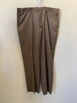 PERRY ELLIS, Taupe, Polyester, Rayon, Herringbone, Self Herringbone Pattern, Slant Pockets, Zip Front, Pleat Front, 2 Back Pockets with Buttons