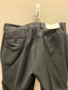 CALVIN KLEIN, Charcoal Gray, Wool, Solid, Flat Front, Button Tab, Slim Leg, Zip Fly, 4 Pockets, Belt Loops