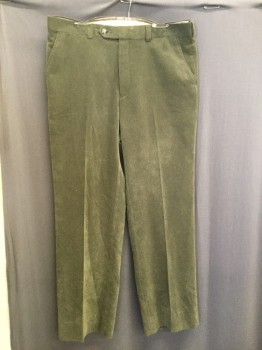 PIERRE CARDIN, Olive Green, Cotton, Solid, Flat Front, Corduroy, Slit Pockets