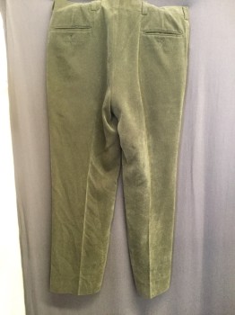 Mens, Casual Pants, PIERRE CARDIN, Olive Green, Cotton, Solid, 36/30, Flat Front, Corduroy, Slit Pockets
