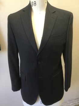 Mens, Suit, Jacket, JIMMY AU'S, Charcoal Gray, Lilac Purple, Lt Gray, Wool, Stripes - Pin, 31/28, 38 S, Flat Charcoal with Dotted Lilac and Lt Grey Pinstripes, Notched Lapel, 2 Button Front, Pocket Flaps