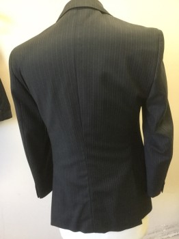 Mens, Suit, Jacket, JIMMY AU'S, Charcoal Gray, Lilac Purple, Lt Gray, Wool, Stripes - Pin, 31/28, 38 S, Flat Charcoal with Dotted Lilac and Lt Grey Pinstripes, Notched Lapel, 2 Button Front, Pocket Flaps