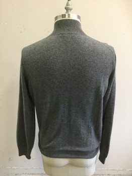 WILD ABOUT CASHMERE, Medium Gray, Cashmere, Solid, Ribbed Knit Mock Turtleneck, Long Sleeves, Ribbed Knit Waistband/Cuff