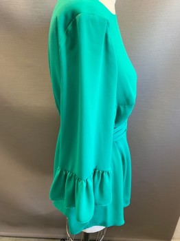 Womens, Maternity, A PEA IN THE POD, Green, Polyester, Solid, M, Scoop  Neck, with Ruffle Sleeves & Tie Belt, Maternity