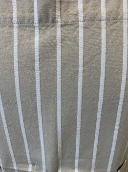 SUR LA TABLE, Khaki Brown, White, Cotton, Stripes - Vertical , 2 Pockets,