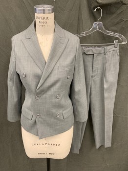 CARAVELLI, Lt Gray, Polyester, Viscose, Heathered, Double Breasted, Collar Attached, Peaked Lapel, 3 Pockets