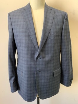 GALANTE, Dk Gray, Charcoal Gray, Wool, Plaid - Tattersall, Single Breasted, Notched Lapel, Hand Picked Stitching on Lapel, 2 Buttons, 3 Pockets
