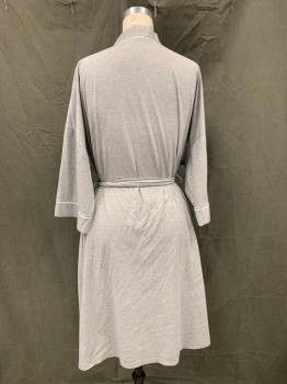 EKOUAER, Heather Gray, Cotton, Spandex, Thin, Shawl Collar with White Piping, Short Sleeves, White Cuff Piping, 2 Pockets, with Piping, Self Belt