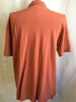 FOUNDRY, Orange, Cotton, Polyester, Solid, Collar Attached, 3 Button Front, Short Sleeves,