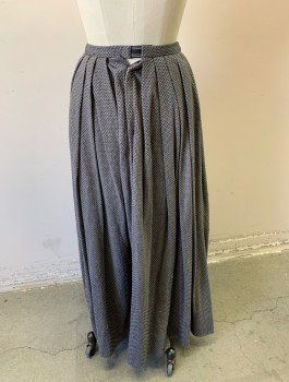 Womens, Historical Fiction Skirt, N/L MTO, Slate Gray, Lt Gray, Cotton, Speckled, W:28, Dashed Lines Weave/Texture, 1" Wide Self Waistband, Pleated at Sides and Back, Floor Length, Working Class, Made To Order Reproduction