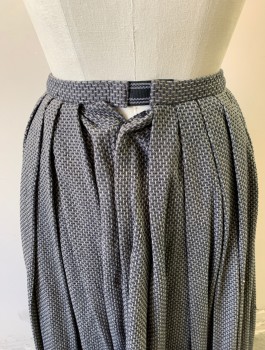 Womens, Historical Fiction Skirt, N/L MTO, Slate Gray, Lt Gray, Cotton, Speckled, W:28, Dashed Lines Weave/Texture, 1" Wide Self Waistband, Pleated at Sides and Back, Floor Length, Working Class, Made To Order Reproduction