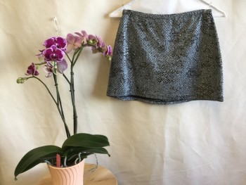 Womens, Skirt, Mini, EIMNANCE , Iridescent Black, Silver, Iridescent Gray, Acrylic, Polyester, Abstract , W:26, S, No Waistband, Solid Black Lining, Zip Back,