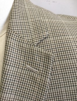 CLUB ROOM, Tan Brown, Dk Brown, Brown, Polyester, Viscose, Houndstooth, Single Breasted, Notched Lapel, 2 Buttons, 3 Pockets, Solid Beige Lining