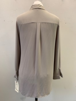 PLEIONE, Khaki Brown, Polyester, Solid, Button Placket, Collar Attached, Long Sleeves, Pleated Center Front,