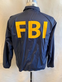 Mens, Fire/Police Jacket, AUGUSTA, Navy Blue, Nylon, Polyester, L, FBI Windbreaker, Collar Attached, Snap Front, Long Sleeves, "FBI" Silk-screened on Chest and Back