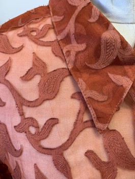 Womens, Blouse, ASHLEY STEWART, Burnt Orange, Silk, Swirl , Paisley/Swirls, Sz.24, Sheer Organza with Opaque Vine/Swirl Like Appliques with Paisley Ends, Long Sleeves, Button Front, Collar Attached