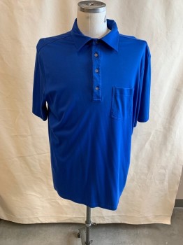 MICHAEL KORS, Blue, Cotton, Solid, Short Sleeves, Collar Attached  3 Button Front